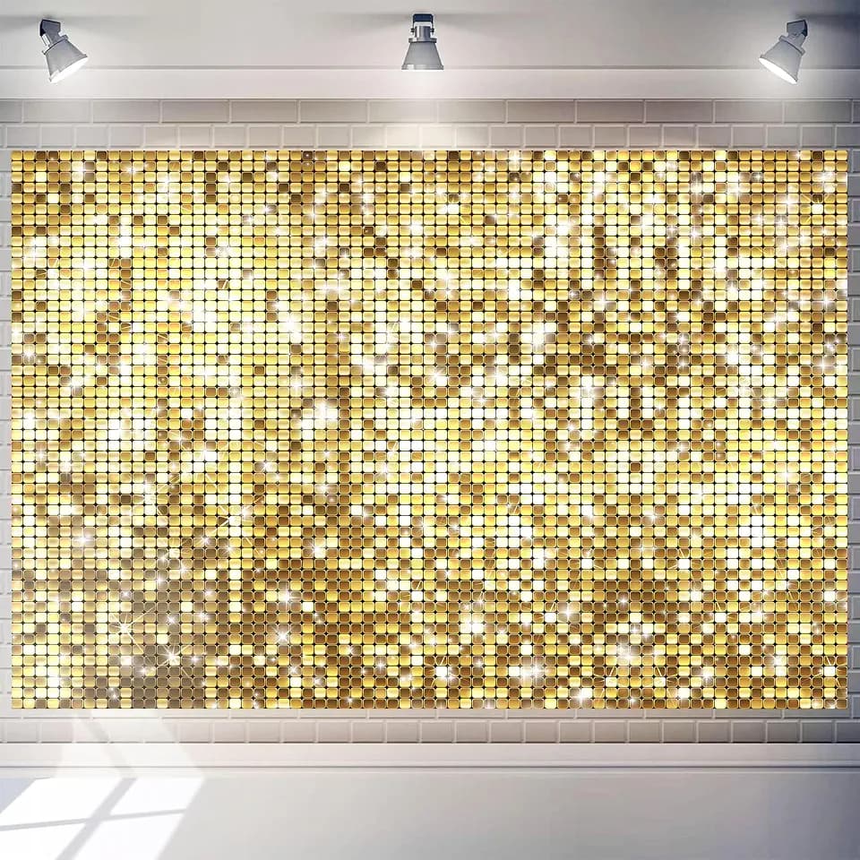 10x8 FT Gold Sequin Shimmer Wall Backdrop (Non-Glowing Design) Square Golden Glitter Background Sparkle Party Decorations Banner for Baby Shower Birthday Anniversary Props Event Supplies