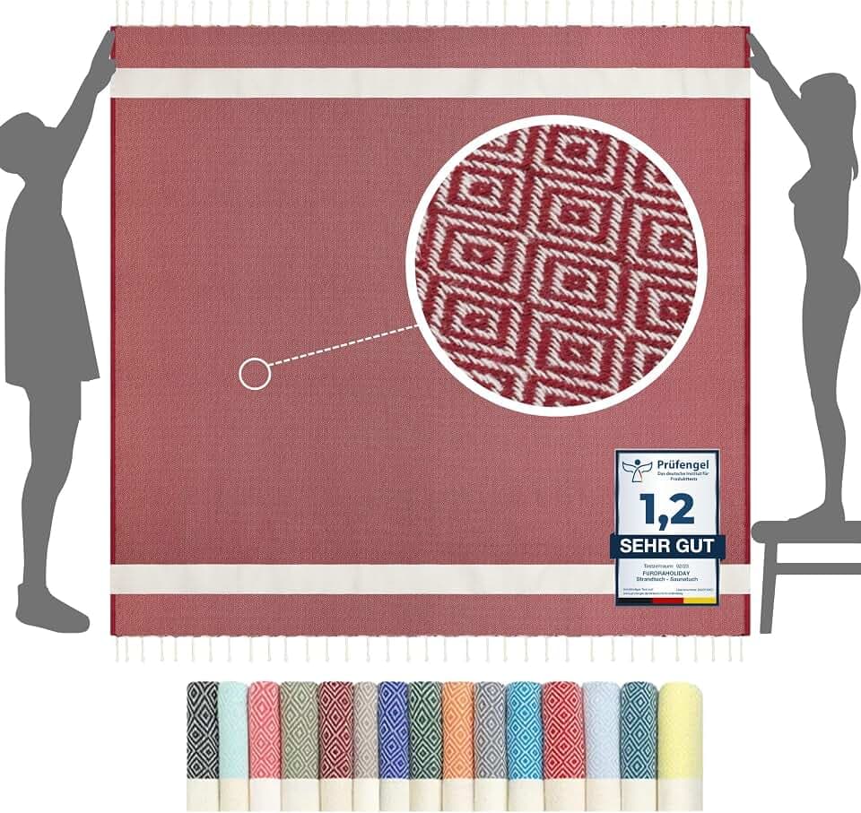 furora Holiday Strandtuch XXL 200x200 cm: Baumwolle, leicht dünn | Picknickdecke Stranddecke + Strandhandtuch Groß, Hamamtuch Saunatuch Damen Herren, Beach Towel Cotton Strandlaken, Urlaub Must Have