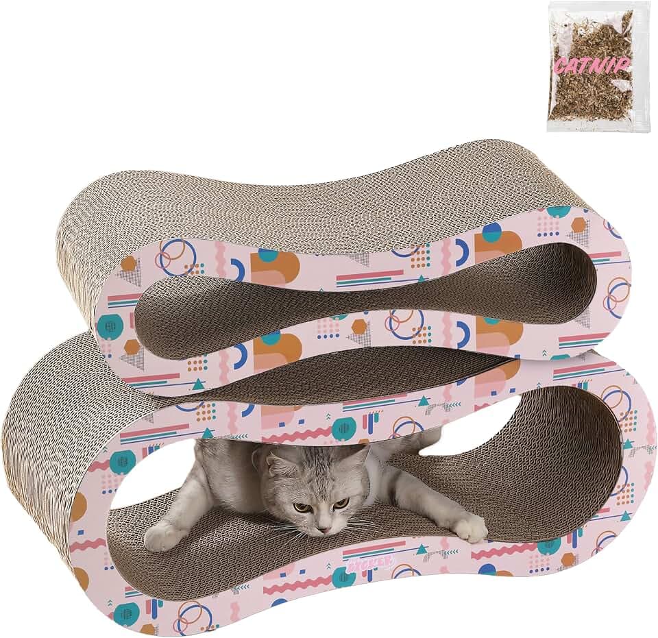 CSR1014D Suvi 26" Modern Cardboard Infinity 2-in-1 Lounge Bed Cat Scratcher with Catnip, Pattern Party