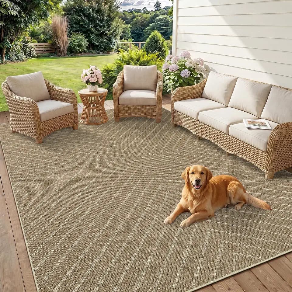 Garvee Easy Jute Rug 5x7 Rugs for Living Room, Striped Washable Non Slip