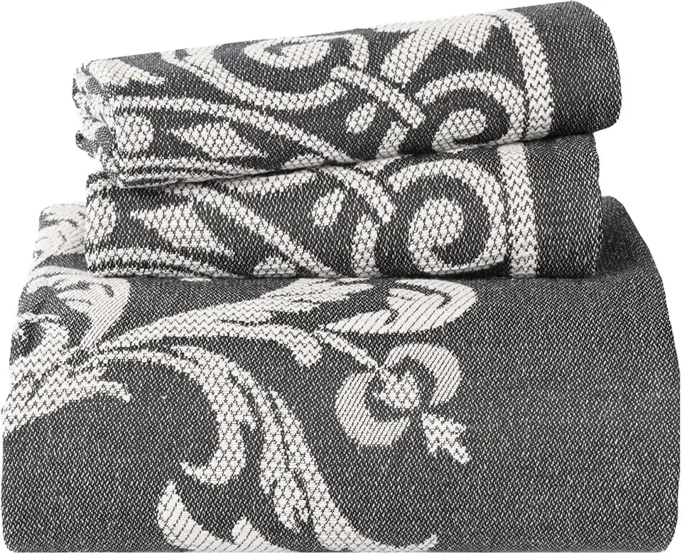 SUPERIOR Cotton Blend Bedspread Jacquard Medallion Bedding, King, Charcoal