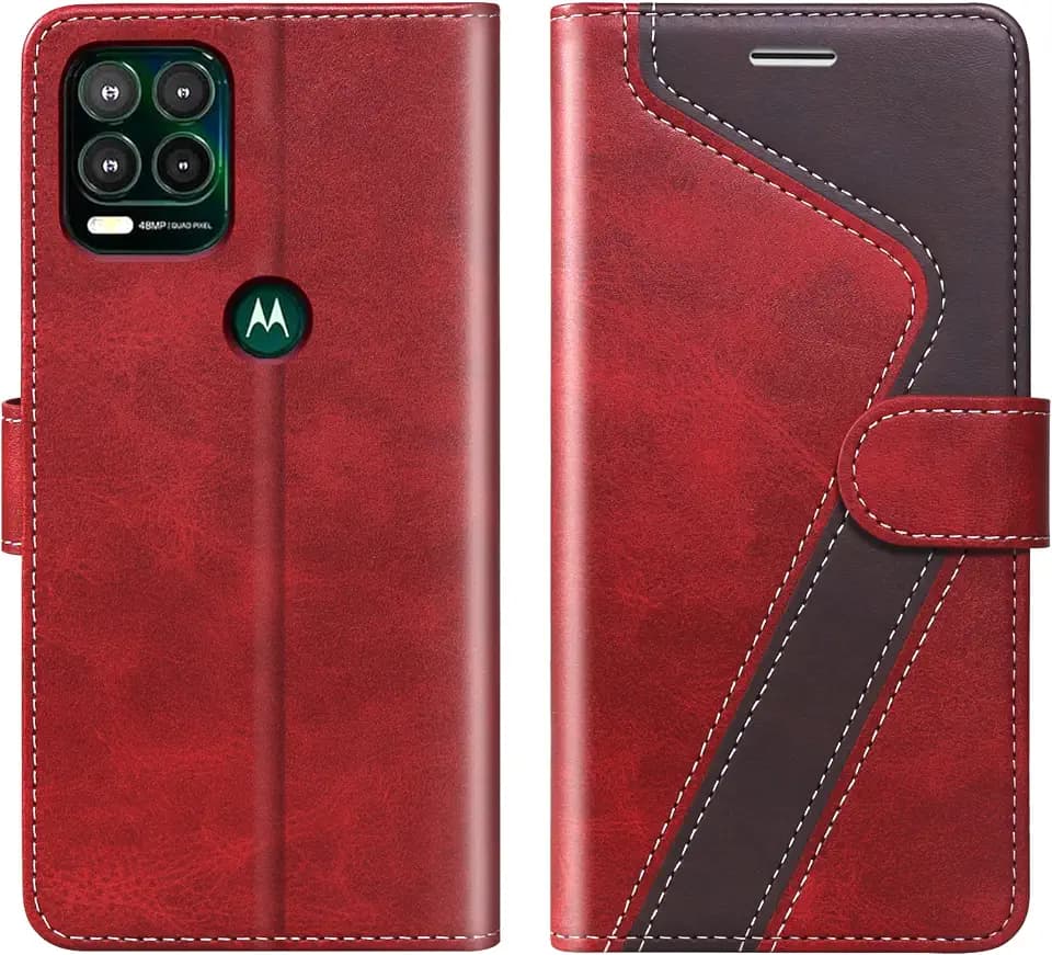 for Moto G Stylus 5G 2021(6.8inch) Wallet Case,Leather Flip Case RFID Blocking Credit Card Holder Folio Magnetic Stand TPU Shockproof Cover Compatible with Moto G Stylus 5G 2021,Red Brown