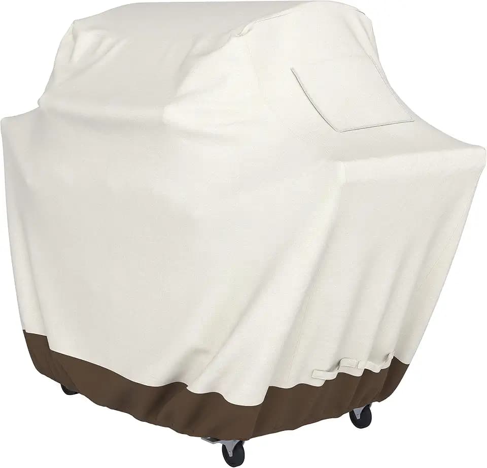 Amazon Basics Grillabdeckung, Gurte mit Click-Verschluss, Gr. L, Beige+ Hellbraun