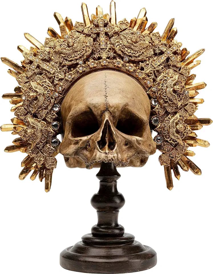 Kare Design Deko Objekt King Skull, Braun, Skulptur, Totenkopf Motiv, Deko Schädel, handbemalt, handgearbeitet, Unikat, 42x34x20 cm (H/B/T)