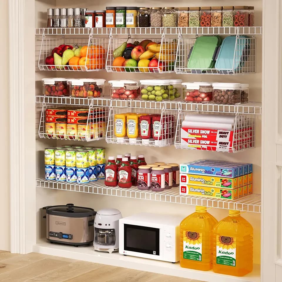 3-Pack Under Shelf Hanging Baskets Space-Saving Pantry Shelf Organizer