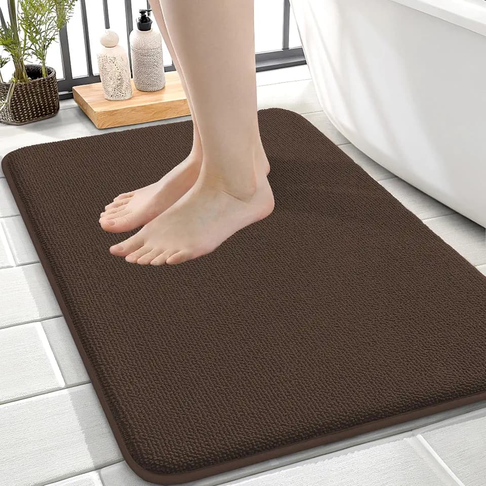 OLANLY Memory Foam Small Bathroom Rugs 24x16, Absorbent Bath Mat, Brown