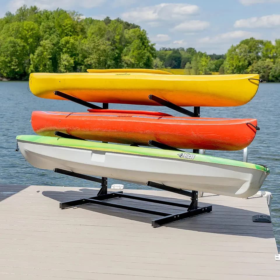 Teal Triangle Adjustable Freestanding Kayak Storage Rack, Holds 3 Kayaks