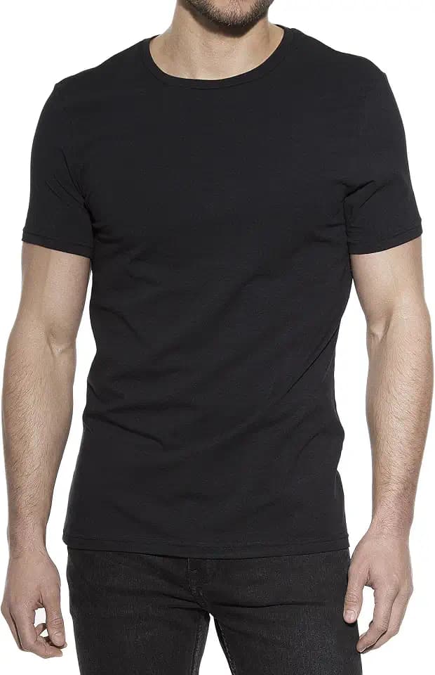 Bread & Boxers Klassisches T-Shirt mit perfektem Rundhals-Ausschnitt und unschlagbarer schmalerPassform | 2 er Pack | Organic Cotton aus Biobaumwolle in schwarz | klassischer FIT | mit 6% Elastan (L)