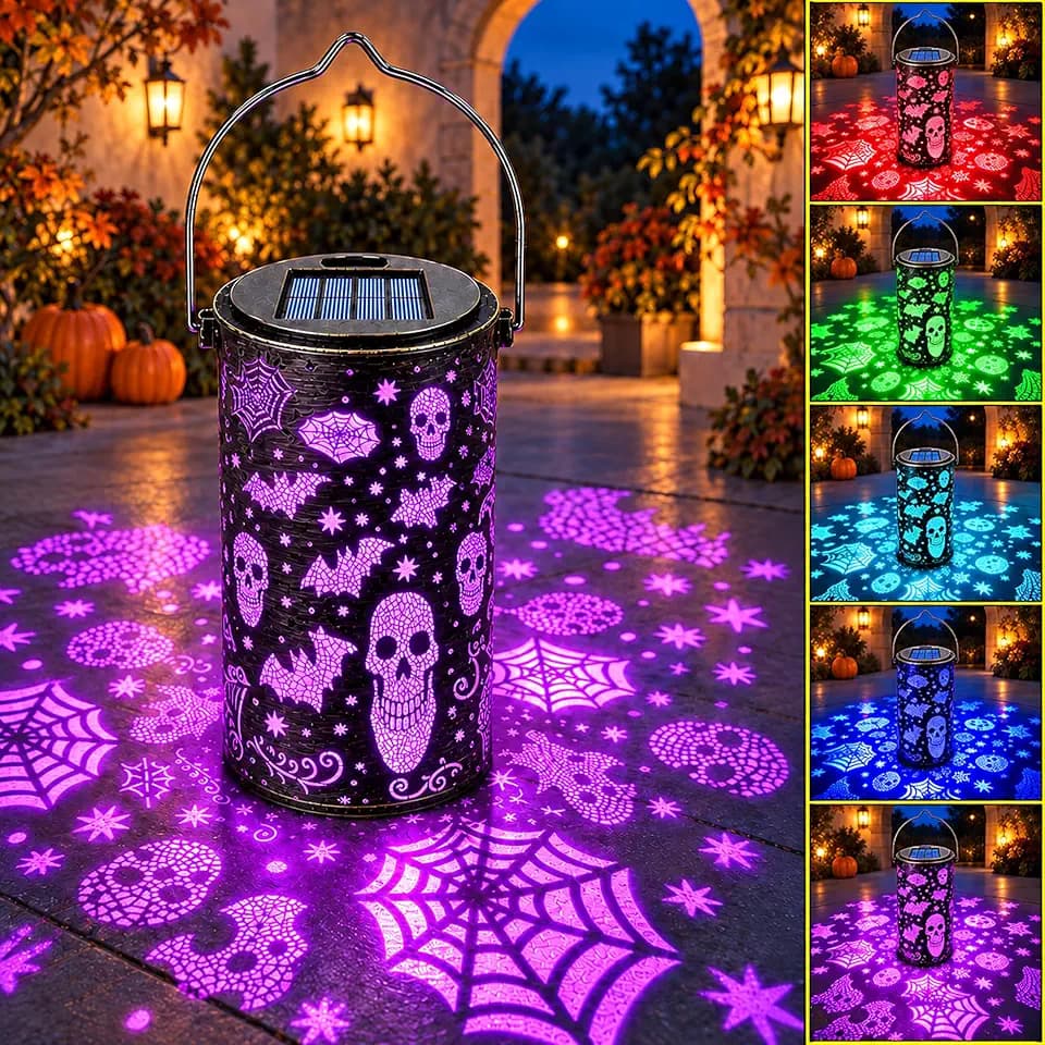Halloween Skull Lantern, Color Changing Solar Lanterns Outdoor Waterproof