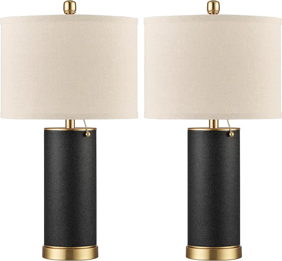 KDG 23.4" Black PU Leather Table Lamps for Living Room Set of 2