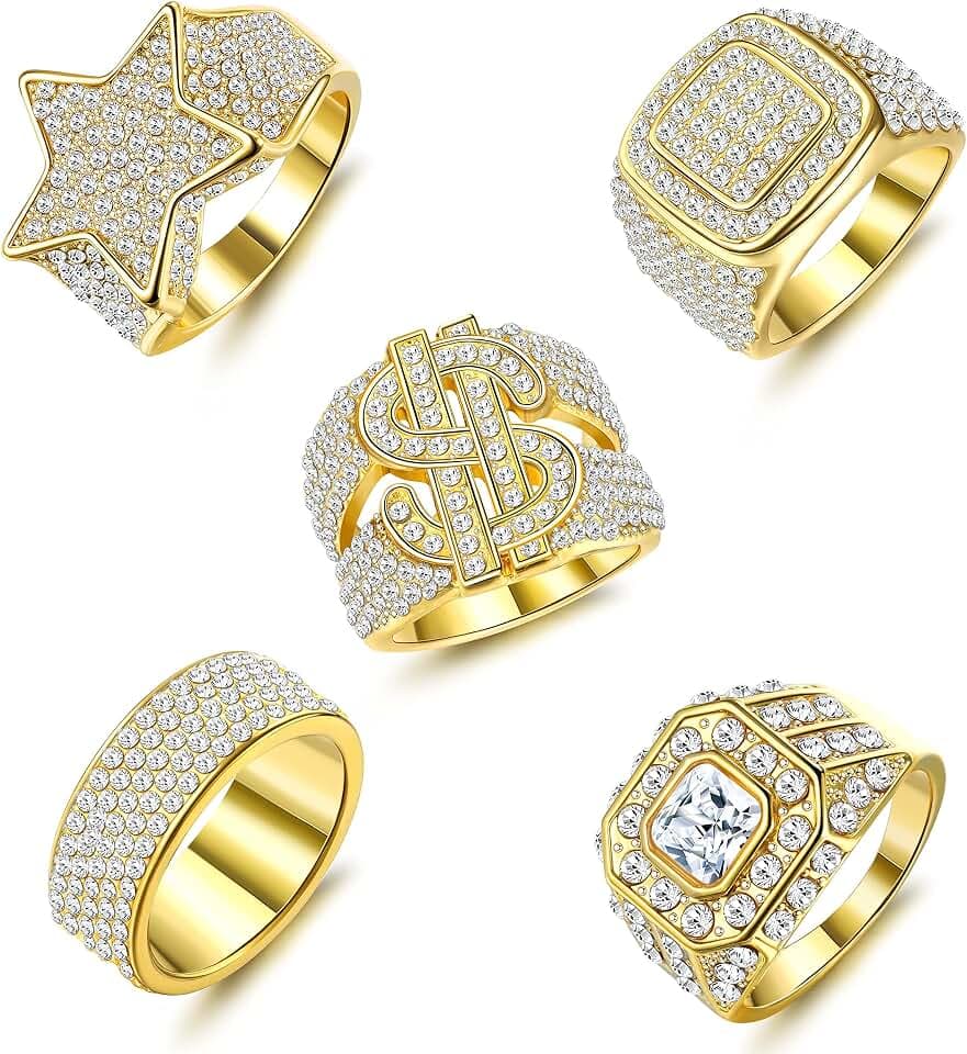 18K Gold Plated Bling Pinky Ring Simulated Diamond Iced Out Ring for Men