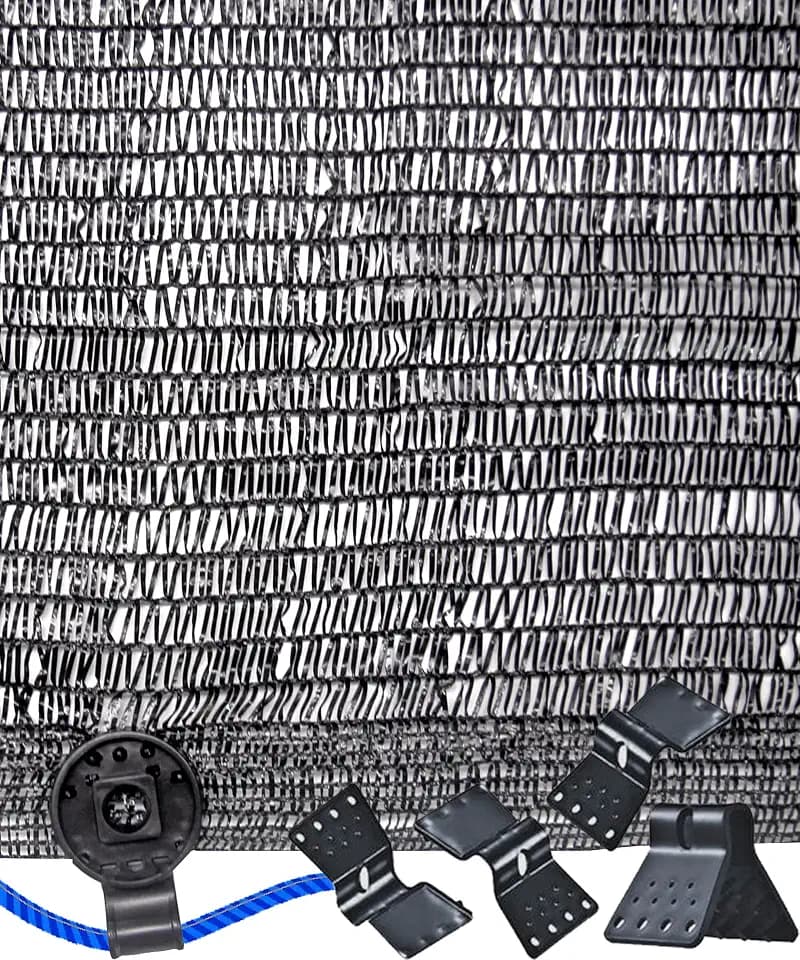 Black 30% Shade Cloth, 10ft x 50ft Sunblock Fabric UV Resistant with Clips