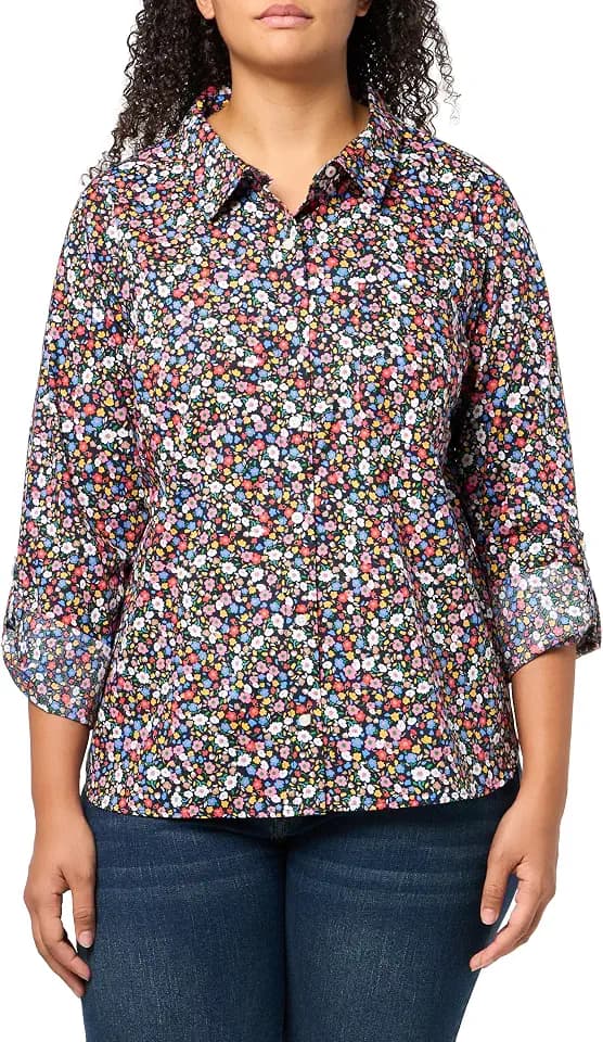 Nautica Women's Button Front Long Sleeve Roll Tab Shirt