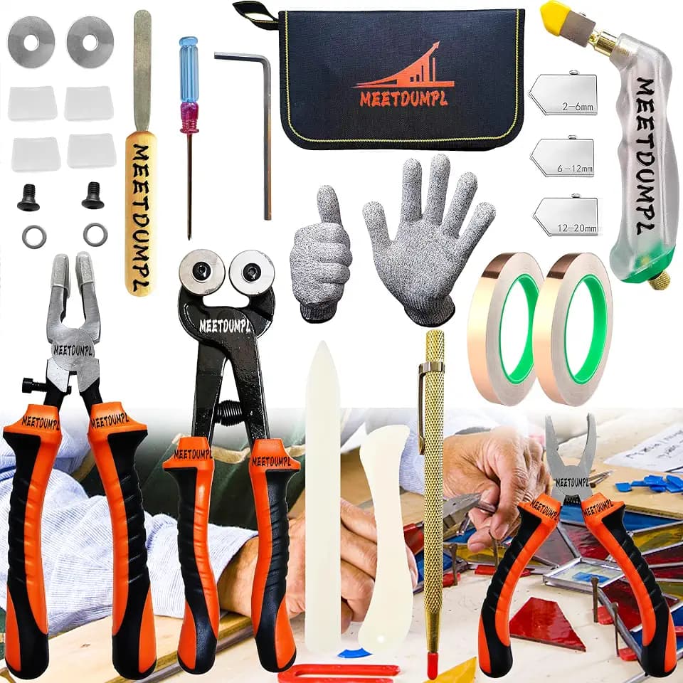 27pcs Stained Glass Kit，Glass Cutters Tools，Stained Glass Supplies,Heavy Duty Glass Running Pliers，Wheeled Glass Nippers，Breaker Grozer Pliers，Glass Cutter，for Stained Glass,Mosaics,Fusing,Breaking(3)