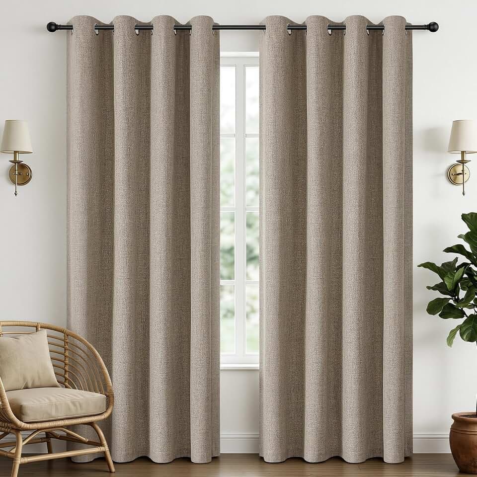 CUCRAF 100% Blackout Curtains 108 inches Length 2 Panels Set, Room Darkening Linen Textured Curtain Grommet for Bedroom Living Room, Light Blocking Thermal Insulated Drapes (52 x 108 Inch,Linen)