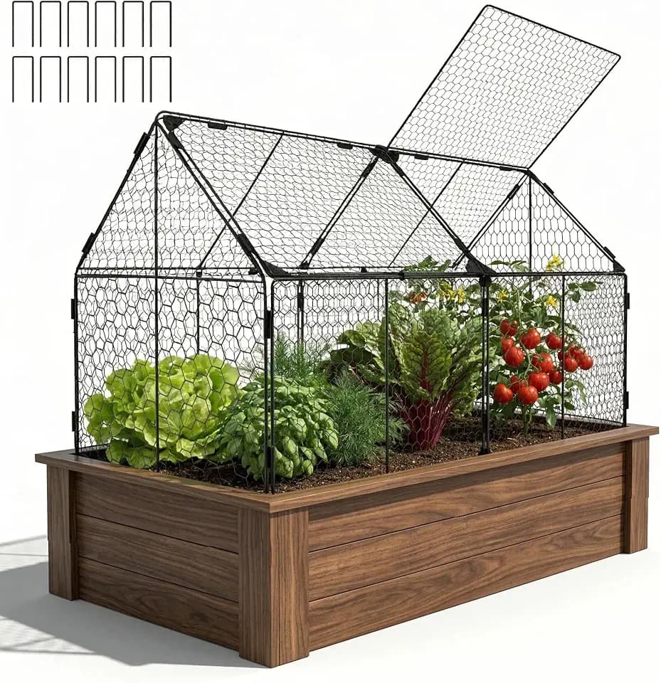 Decoroca 4x2ft Crop Cage - Metal Garden Cage with Flip-Top&12 Ground Stakes
