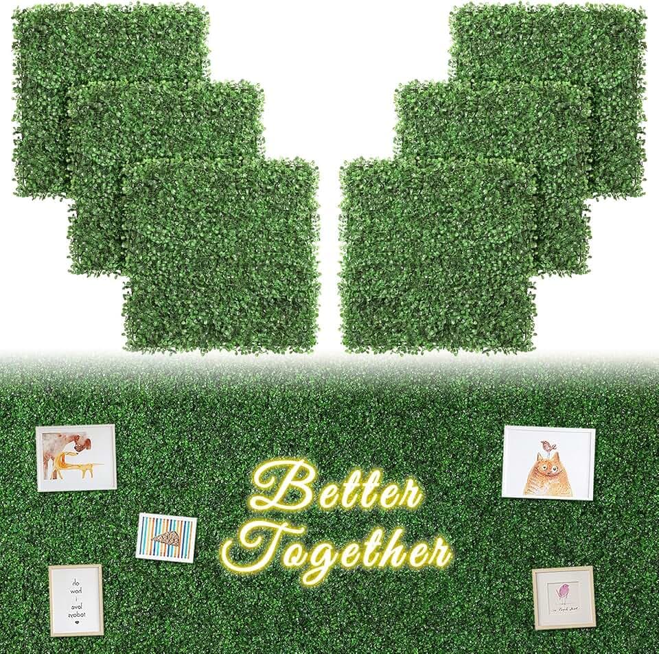 Luyue 6PCS 20”×20” Boxwood Panels, Artificial Grass Wall Panels Fake Greenery Backdrop Wall Grass Backdrop Artificial Plant Walls for Outdoor Indoor Garden Fence Backyard