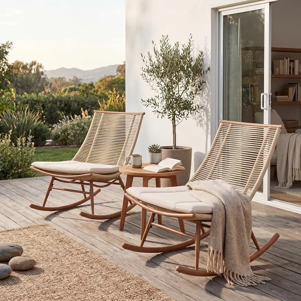Christopher Knight Home Belford Outdoor Rocking Chair Set of 2, Smooth Arc PE Rattan Wicker Rocker with Metal Frame, Rocking Chair with Cushion, Rocker with Ergonomic Design for Patio or Lounge, Beige
