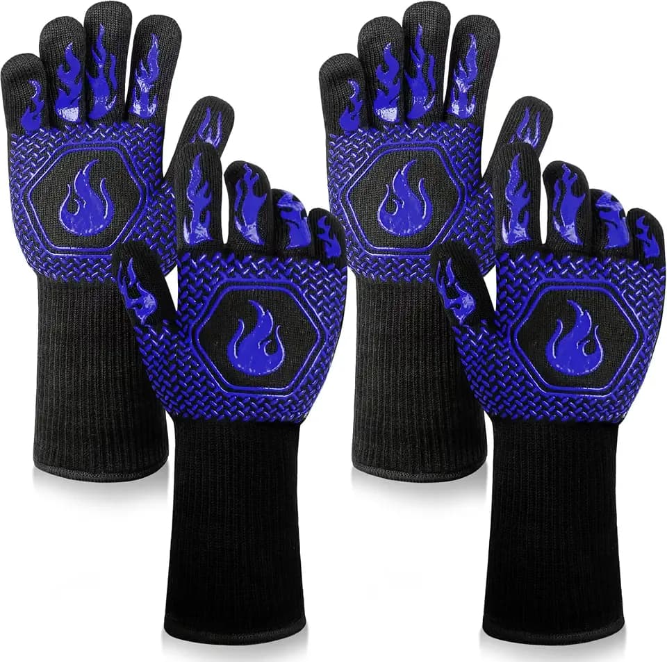 BBQ Gloves 1472F Heat Resistant Non-Slip Silicone 2 Pairs (Blue)
