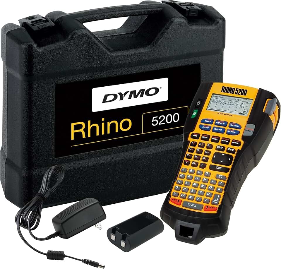 DYMO Rhino 5200 Tragbares Industrielles Beschriftungsgerät | ABC-Tastatur & LCD-Display | Stabiles Kunststoffgehäuse mit integrierten Gummipuffern | Gummierte Tasten mit 11 Funktionen