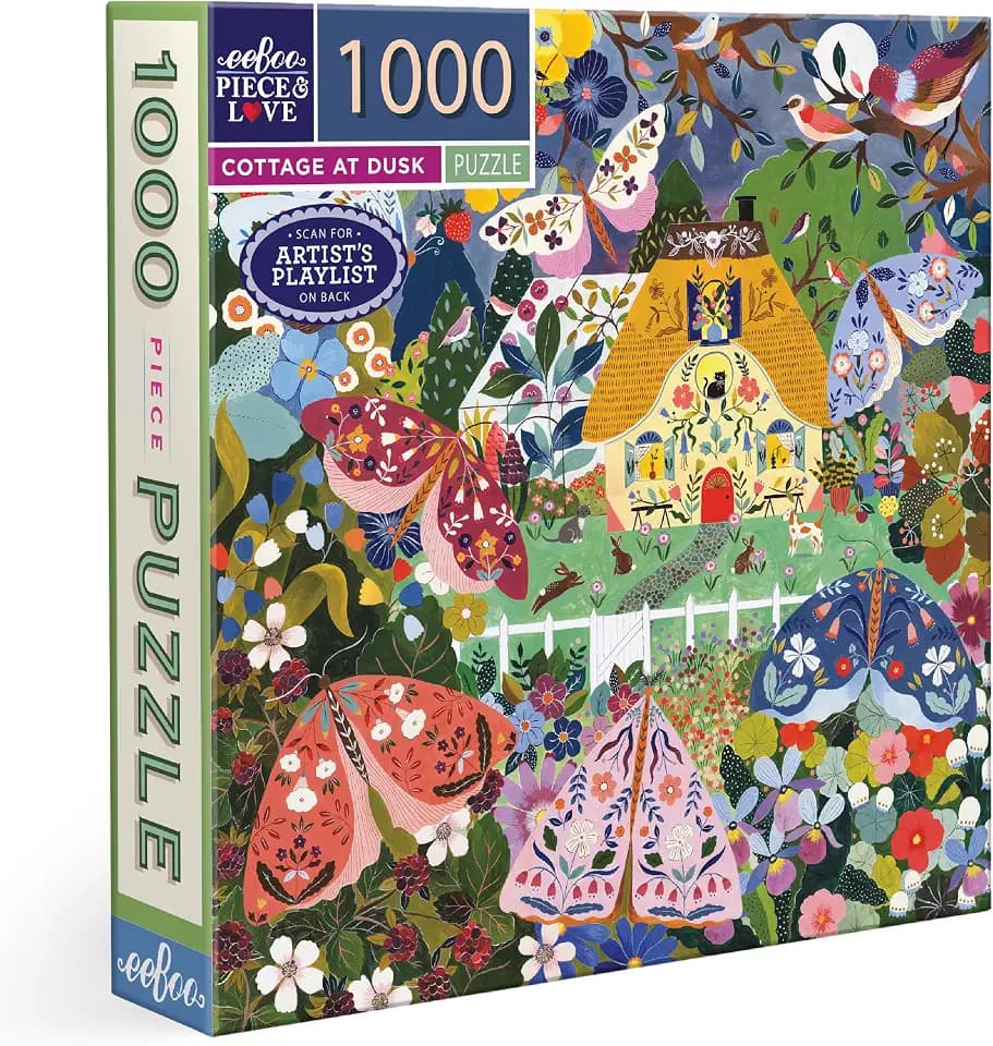 eeBoo Cottage at Dusk 1000 Piece Square Jigsaw Puzzle, 23" x 23"