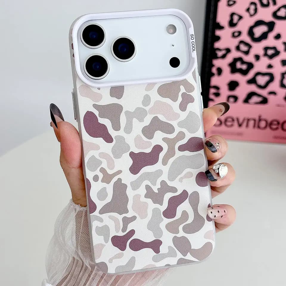 for iPhone 17 Pro Max Case, Vintage Camo Pattern Design for Men Boys Teens, Cool Camouflage Shockproof Protective Cover for Girls Women - White
