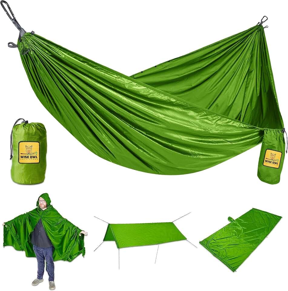 Wise Owl Outfitters 4-in-1 Camping Hammock – 400lbs Portable Hammock, Poncho, Ground Cloth, or Shelter Tarp – Backpacking, Hiking, Outdoor Camping Gear