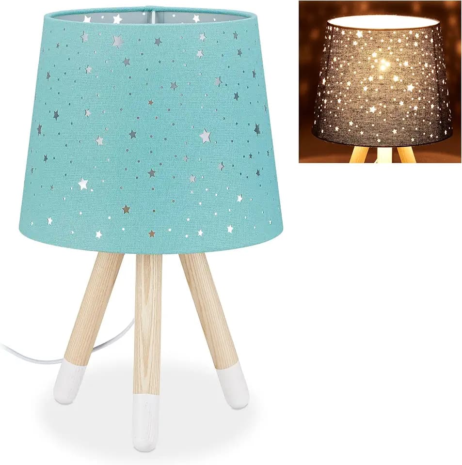 Relaxdays Tischlampe Kinderzimmer, Kinderlampe Jungen & Mädchen, E14-Fassung, runder Stoffschirm, 40 cm hoch, Farbwahl