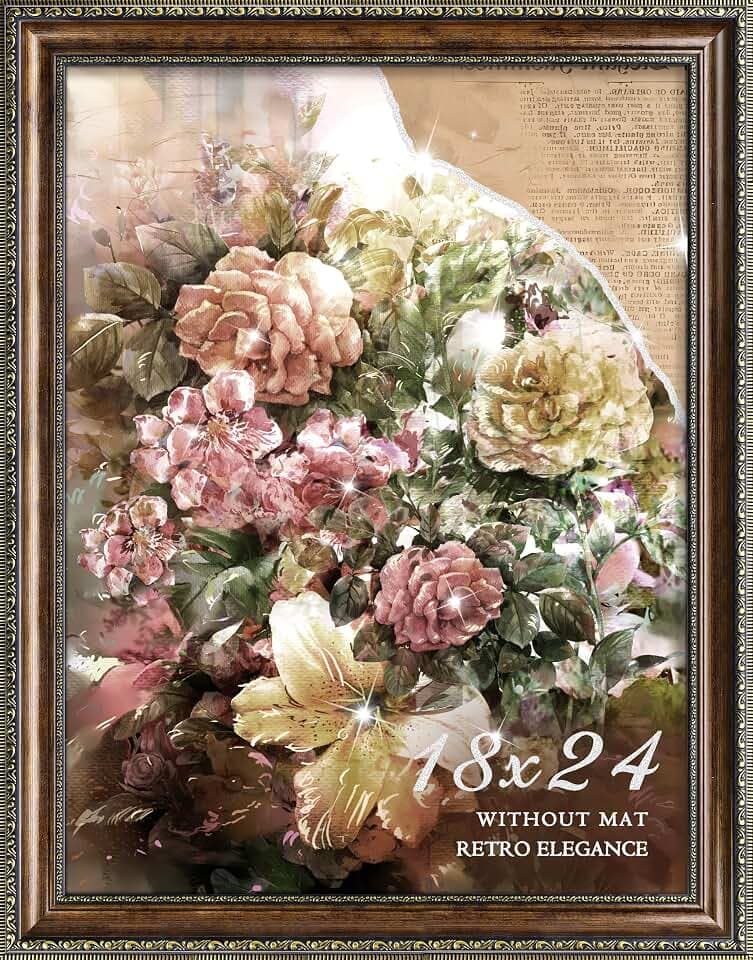 DUENPY Vintage 18x24 Victorian Frame Plexiglass Golden Brown