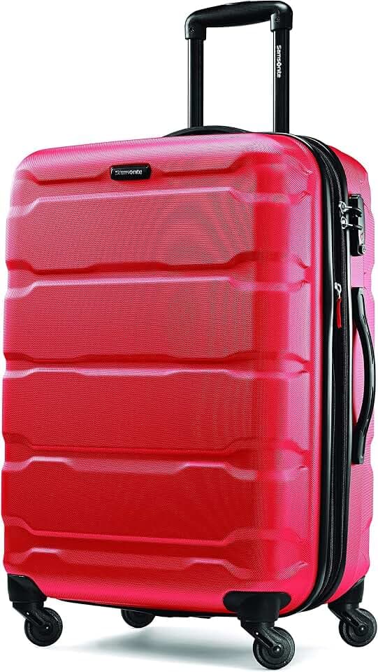 Samsonite Omni PC Hardside Expandable Luggage with Spinner Wheels, Checked-Medium 24-Inch, Red