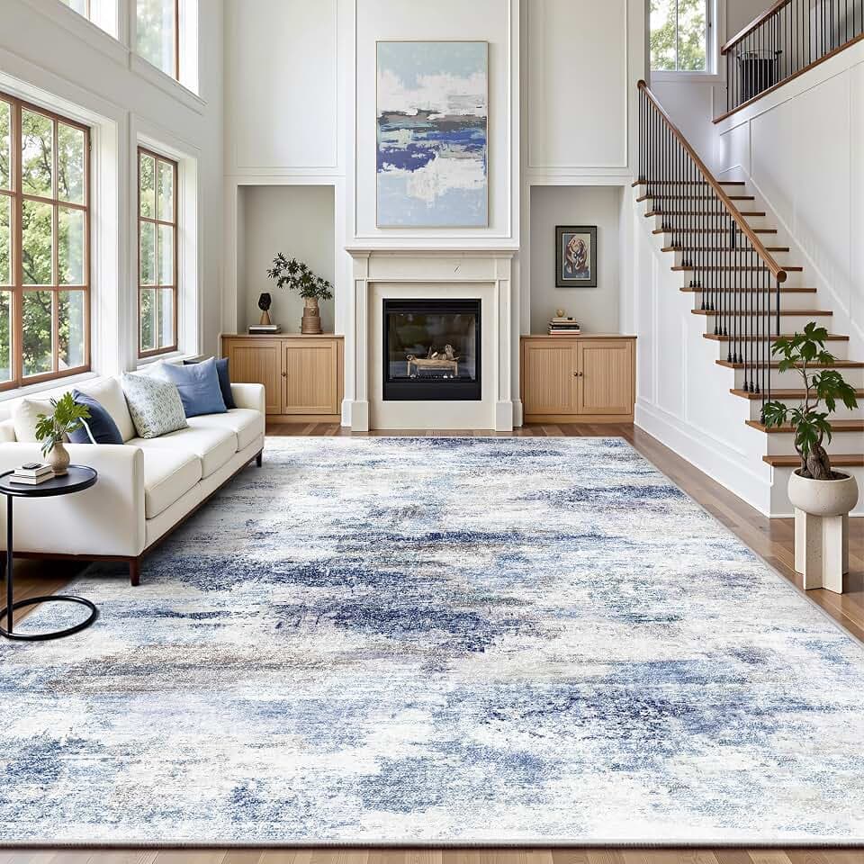8x10 Area Rugs, Abstract Morden Soft Washable Rug, Non-Slip Low Pile Rugs for Living Room, Bedroom, Dining Room, Home, Office(Rust Blue/Brown)