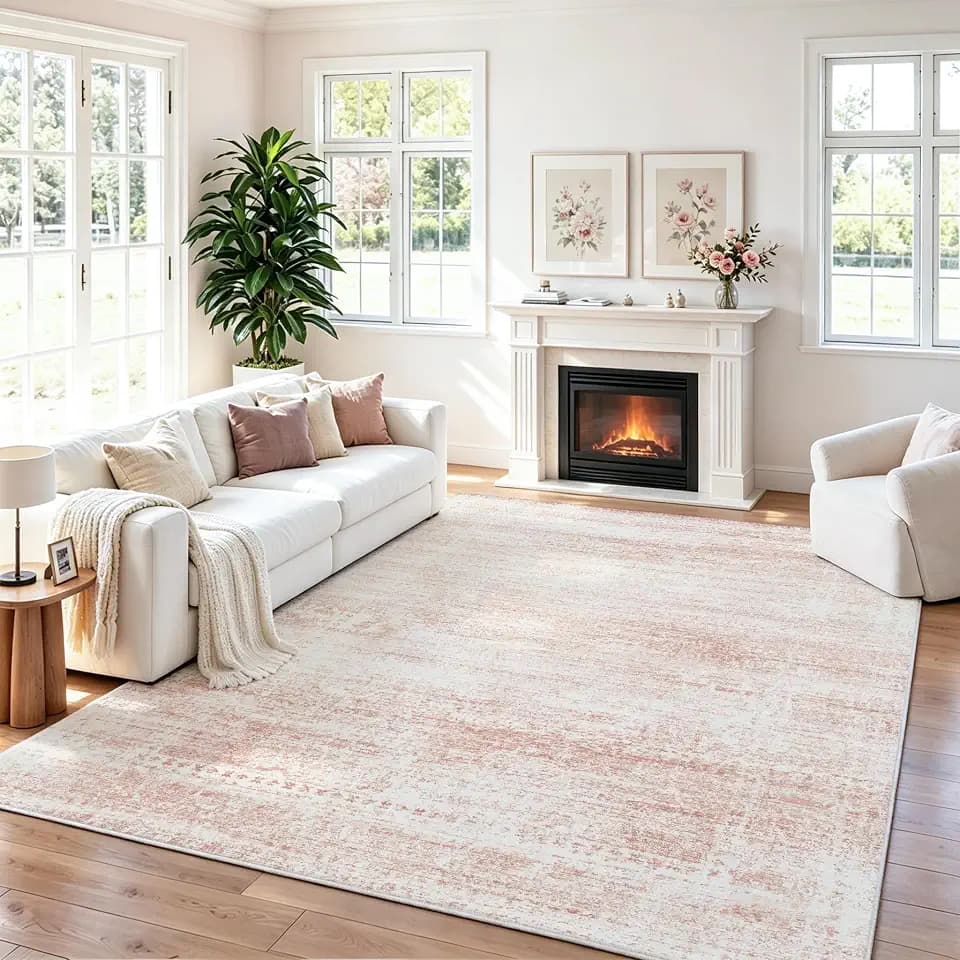 Pink Washable Rugs 9x12 Area Rugs for Living Room,Bedroom,Nursery,Carpet