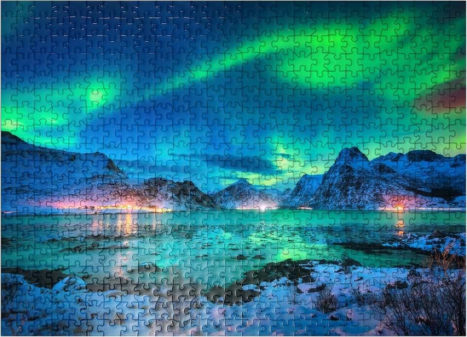 MyPuzzle Aurora Borealis – Northern Lights Over Lofoten, Norway - Premium 500 Piece Jigsaw Puzzle for Adults