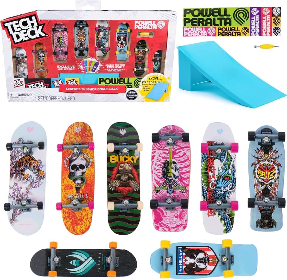 Tech Deck, Powell Peralta Legends SK8Shop Bonus Pack mit Rampe, personalisierbares Mini-Skateboard, Spielzeug für Kinder ab 6 Jahren