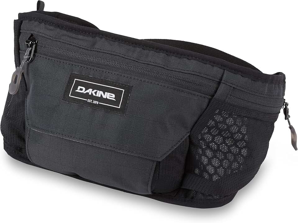 Dakine Hot Laps Stealth Hüfttasche Black – Fahrrad-Gürteltasche aus 100% 450d Ripstop recyceltem Polyester, 150 g, Farbe: Schwarz, Maße: 55 x 19 x 5 cm
