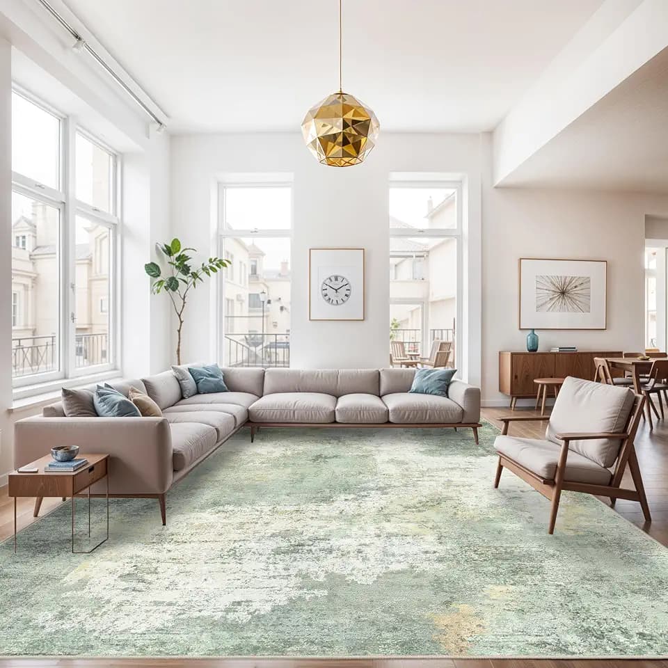 9x12 Area Rug for Living Room: Modern Abstract Washable Rugs Sage Green