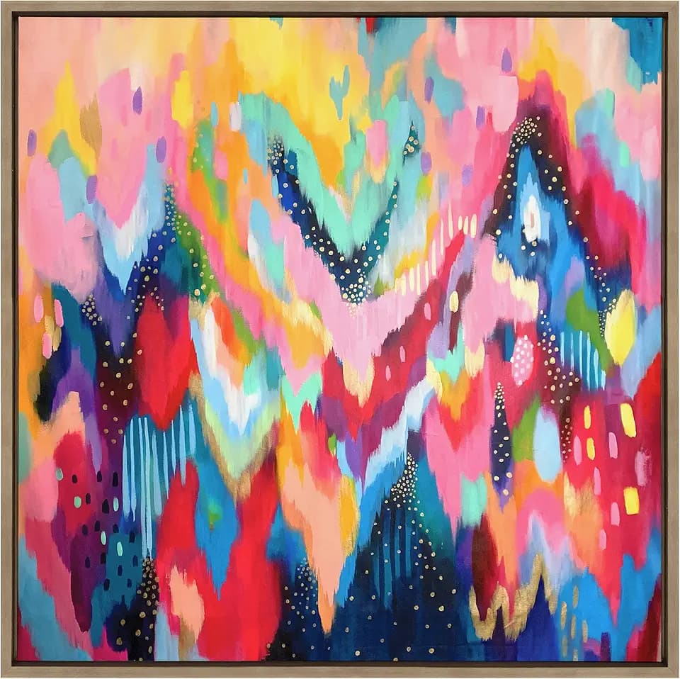 Kate and Laurel Sylvie EV Brushstroke 100 Framed Canvas Wall Art by Jessi Raulet of Ettavee, 30x30 Gold, Colorful Abstract Art for Wall