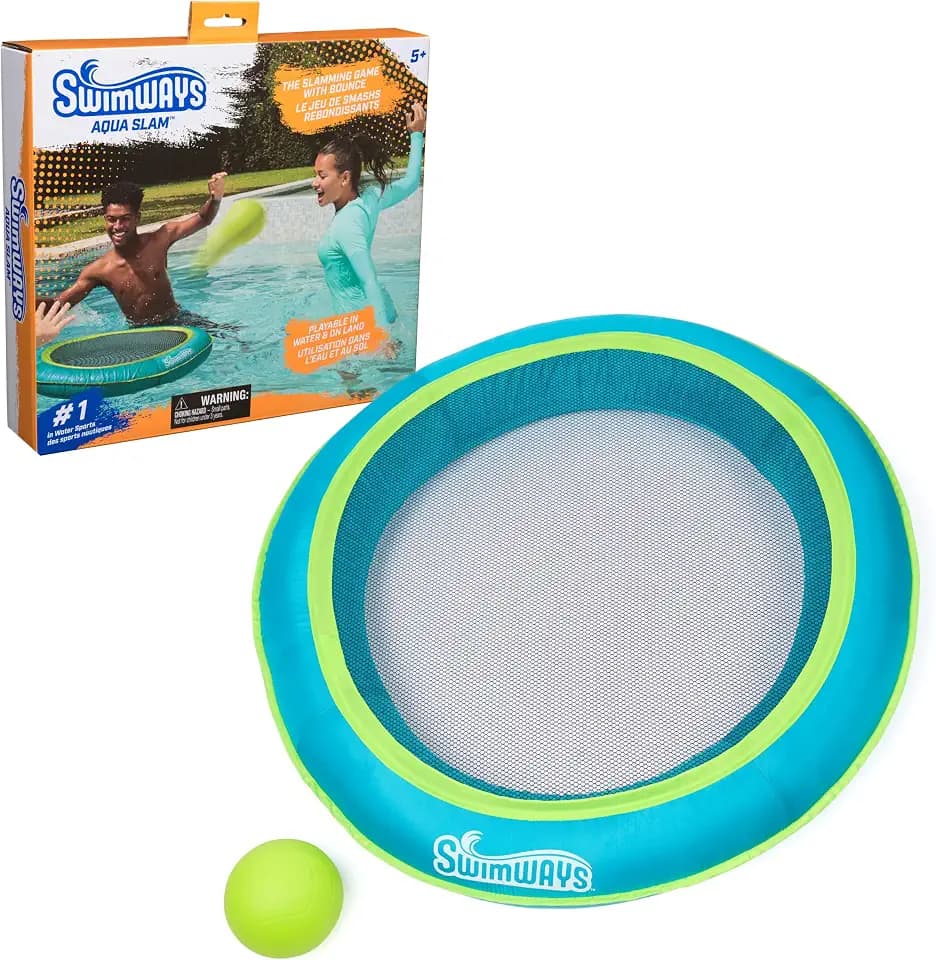 SwimWays Aqua Slam Outdoor Trampoline Pool Game Playset for Ages 5+