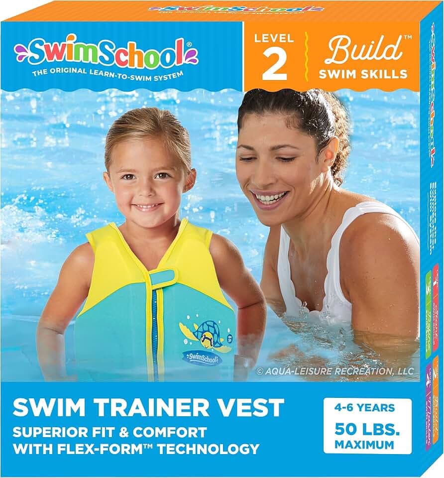SwimSchool Kids Swim Trainer Vests for Toddlers Ages 2-6 – Boys/Girls – Multiple Colors/Styles – Learn to Swim Floaties
