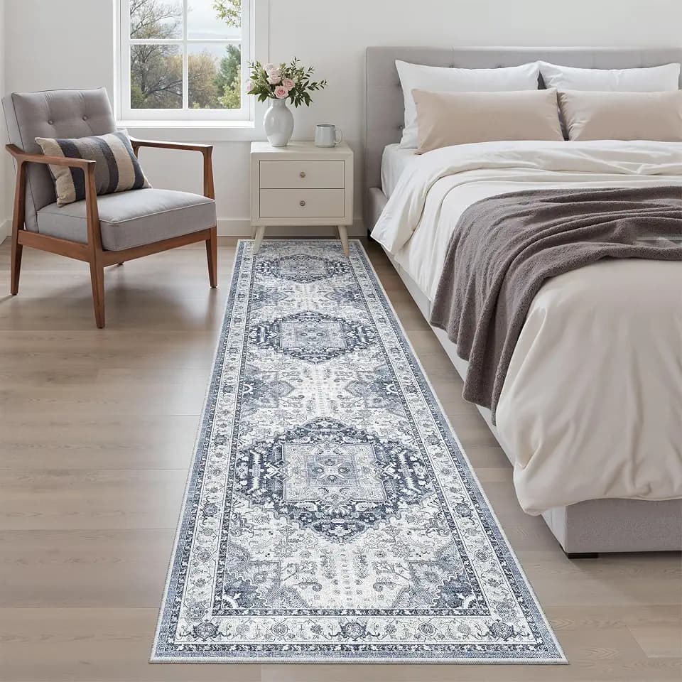Madane Hallway Runner Rug 2x8 Washable Kitchen Rugs Non-Slip, Navy/White