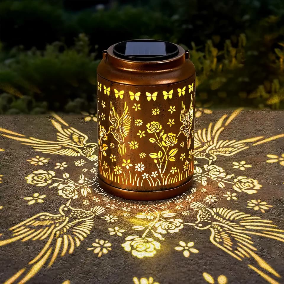 LITIVY Solar Lanterns Outdoor Waterproof - Hummingbird & Rose Garden Decor Hanging Lights for Patio, Yard, Porch - Elegant Solar Powered LED Gift for Women, Mom, Grandma (4.8" x11.6")