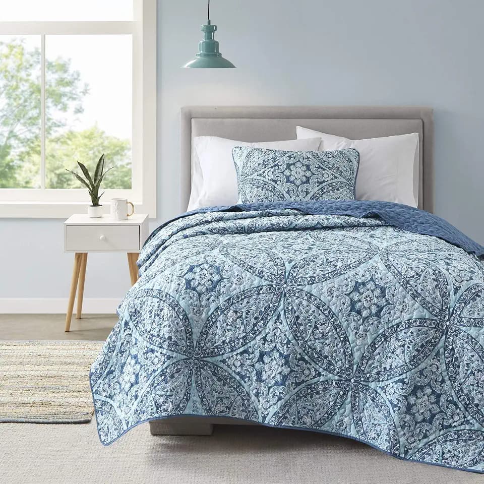 Comfort Spaces Gloria Boho Twin XL Quilt Set 2 Piece for Summer Aqua
