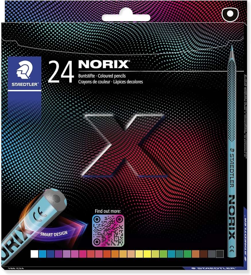 STAEDTLER NORIX 186 Buntstifte – 24er Kartonetui, X-treme Design | Für Erwachsene & Kinder ab 10, schwarzes Design, rutschfest – Art.-Nr. 186 C24