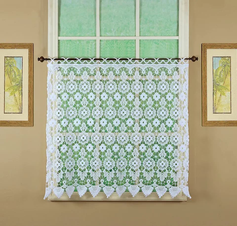 Today's Curtain Medallion Macramé Tier 36",White,35W x 36L