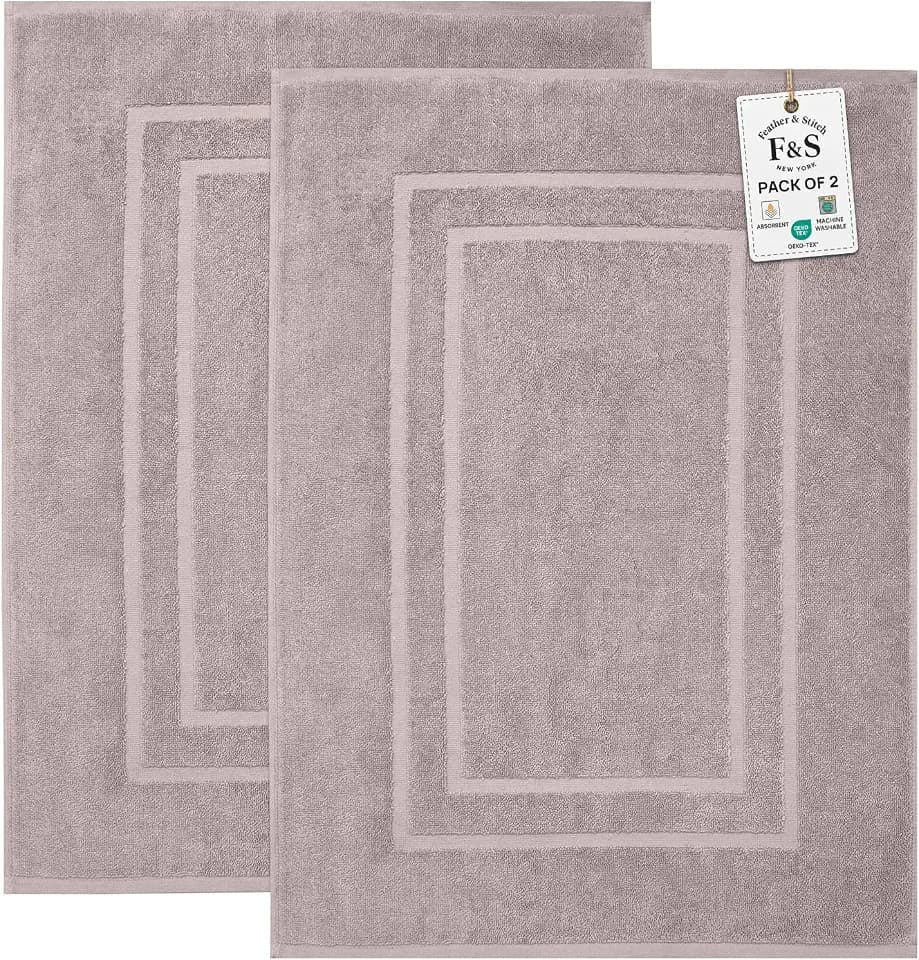 Feather & Stitch 100% Cotton Bath Mats 2 Piece 30x21 Inches, Taupe