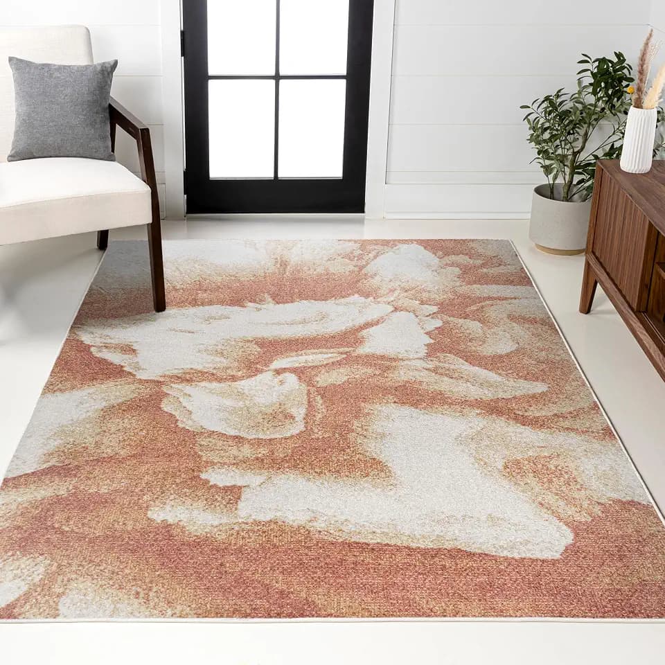 JONATHAN Y Petalo Abstract Two-Tone Indoor Area Rug 4x6, Orange/Cream, Contemporary, Modern, Easy-Cleaning for Living Room, Bedroom, Kitchen, Pet Friendly, Non-Shedding (CTP200D-4)