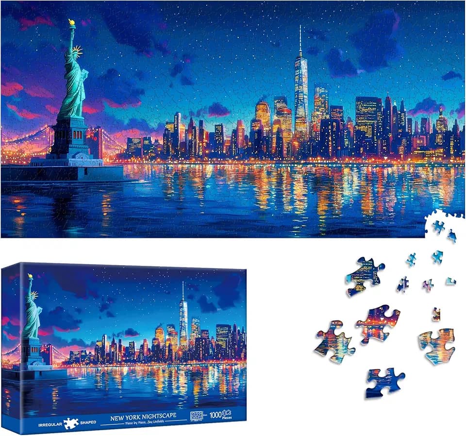 Reofrey Puzzles for Adults 1000 Pieces - New York Nightscape, Special Shape Jigsaw Puzzles, 250th Anniversary Challenging Impossible Puzzle, Fun Family Game & Home Decor Gift (16x31 Inch /41x80cm)