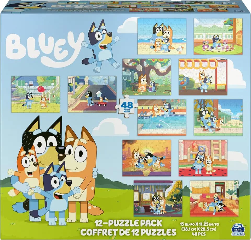 Spin Master Games Bluey 12-Pack Jigsaw Puzzles for Preschoolers