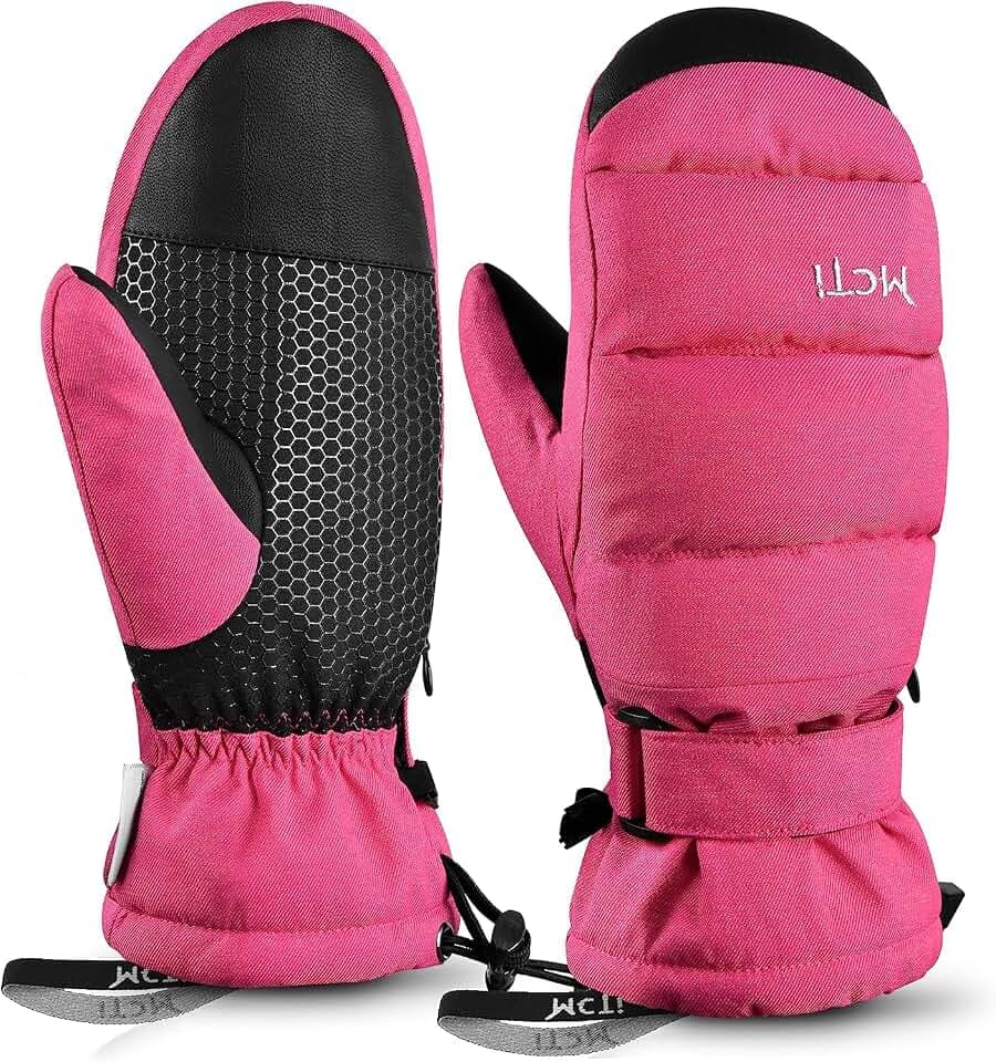 Skihandschuhe Damen Snowboard Fausthandschuhe Touchscreen wasserdichte Winter Warme Fäustlinge mit versteckter Reißverschlusstasche