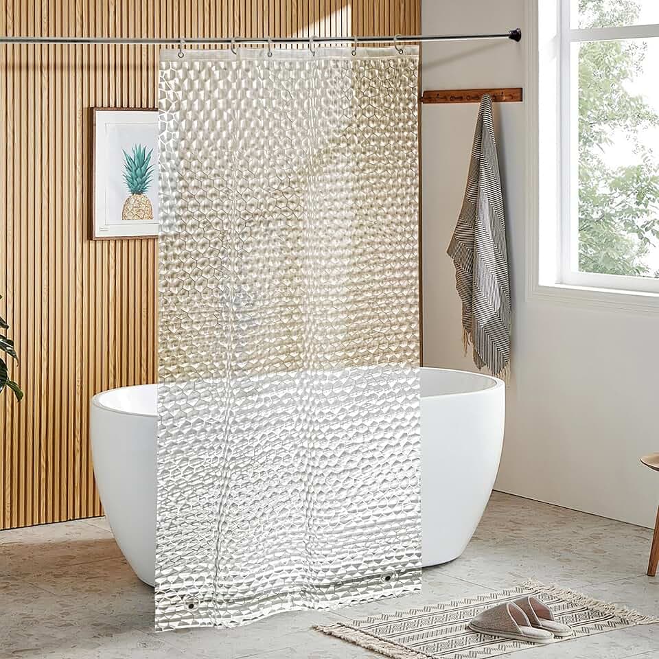 NTBAY EVA Shower Curtain Liner, 36 x 72, 6 Gauge, Clear Water Cube